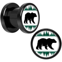 Load image into Gallery viewer, Winter Polar Bear in Woods Black Screw Fit Plug Set Sizes 5mm to 20mm