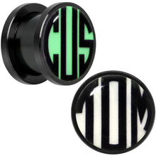 Load image into Gallery viewer, Black Glow in the Dark Custom Initial Screw Fit Plug Set - buy 2 for a pair