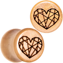 Load image into Gallery viewer, Organic Beechwood Geometric Heart Saddle Plug Set 0G to 25mm