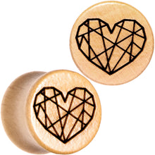 Load image into Gallery viewer, Organic Beechwood Geometric Heart Saddle Plug Set 0G to 25mm