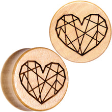 Load image into Gallery viewer, Organic Beechwood Geometric Heart Saddle Plug Set 0G to 25mm