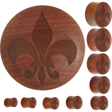 Load image into Gallery viewer, Organic Sawo Wood Fleur de Lis Saddle Plug
