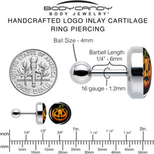 Load image into Gallery viewer, 16G 1/4 Pumpkin Cat Jack-O-Lantern Tragus Cartilage Earring by Onyx O