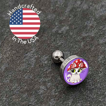Load image into Gallery viewer, 16G 1/4 Polka Dot Mushroom Hat Cat Cartilage Tragus Earring by Onyx O