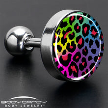 Load image into Gallery viewer, 16G 1/4 Rainbow Cheetah Print Cartilage Tragus Earring by Onyx O