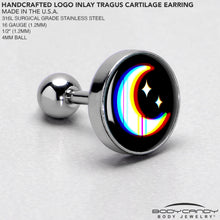 Load image into Gallery viewer, 16G 1/4 Chromatic Moon Tragus Cartilage Earring by Onyx O