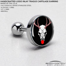 Load image into Gallery viewer, 16G 1/4 Holiday Dead Nosed Reindeer Tragus Cartilage Earring by Onyx O
