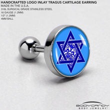 Load image into Gallery viewer, 16G 1/4 Floral Star of David Tragus Cartilage Earring by Onyx O