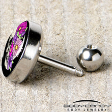 Load image into Gallery viewer, 16G 1/4 Floral Flowers Skull Cartilage Tragus Earring by Onyx O
