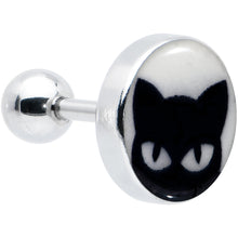Load image into Gallery viewer, 16G Glow in the Dark Peeking Black Cat Tragus Cartilage Earring by Onyx O