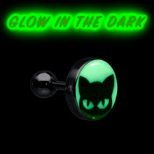 Load image into Gallery viewer, 16G Glow in the Dark Peeking Black Cat Tragus Cartilage Earring by Onyx O