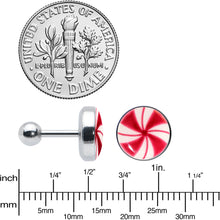 Load image into Gallery viewer, 16G Glow in the Dark Holiday Peppermint Candy Tragus Cartilage Earring by Onyx O
