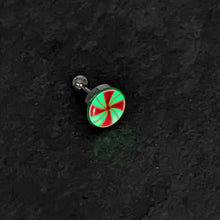 Load image into Gallery viewer, 16G Glow in the Dark Holiday Peppermint Candy Tragus Cartilage Earring by Onyx O
