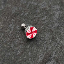Load image into Gallery viewer, 16G Glow in the Dark Holiday Peppermint Candy Tragus Cartilage Earring by Onyx O