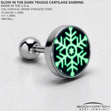 Load image into Gallery viewer, Glow in the Dark Holiday Snowflake Tragus Cartilage Earring by Onyx O