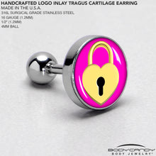 Load image into Gallery viewer, 16G 1/4 Heart Lock Cartilage Tragus Earring by Onyx O