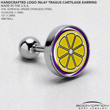 Load image into Gallery viewer, 16G 1/4 Yellow Slice of Lemon Tragus Cartilage Earring by Onyx O