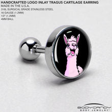 Load image into Gallery viewer, 16G 1/4 Pink Happy Llama Cartilage Tragus Earring by Onyx O