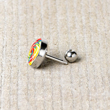 Load image into Gallery viewer, 16G 1/4 Rainbow Swirl Lollipop Cartilage Tragus Earring by Onyx O