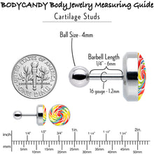 Load image into Gallery viewer, 16G 1/4 Rainbow Swirl Lollipop Cartilage Tragus Earring by Onyx O