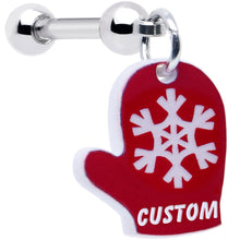 Load image into Gallery viewer, Custom Holiday Mitten Personalized Dangle Barbell Cartilage Earring
