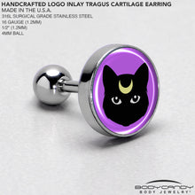 Load image into Gallery viewer, 16G 1/4 Black Mystic Kitty Cat Tragus Cartilage Earring by Onyx O
