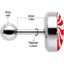 Load image into Gallery viewer, 16G 1/4 Holiday Peppermint Candy Tragus Cartilage Earring