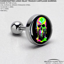 Load image into Gallery viewer, 16G 1/4 Ultra Bright Melting Skull Tragus Cartilage Earring by Onyx O