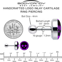 Load image into Gallery viewer, 16G 1/4 Purple Black Simple Skull Tragus Cartilage Earring by Onyx O