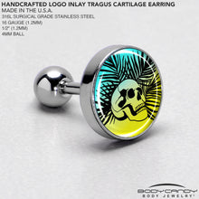 Load image into Gallery viewer, 16G 1/4 Blue Haze Sunset Skull and Palms Tragus Cartilage Earring by Onyx O