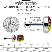 Load image into Gallery viewer, 16G 1/4 Red Haze Sunset Skull and Palms Tragus Cartilage Earring by Onyx O
