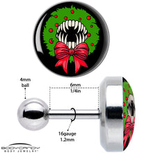Load image into Gallery viewer, 16G 1/4 Holiday Vampire Wreath Tragus Cartilage Earring by Onyx O