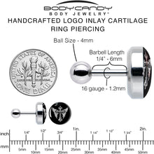 Load image into Gallery viewer, 16G 1/4 Black White Winged Cross Tragus Cartilage Earring by Onyx O