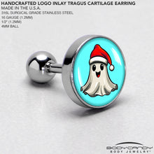 Load image into Gallery viewer, 16G 1/4 Holiday Christmas Spirit Ghost Tragus Cartilage Earring by Onyx O
