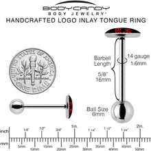 Load image into Gallery viewer, Black Red 4 Ever Emo Barbell Tongue Ring by Onyx O