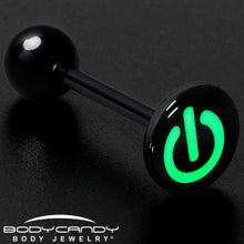 Load image into Gallery viewer, Power Button Glow in the Dark Black Anodized Barbell Tongue Ring