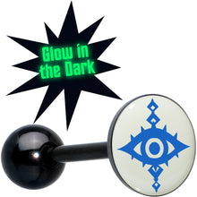 Load image into Gallery viewer, Glow in the Dark Black Anodized Evil Eye Barbell Tongue Ring by Onyx O