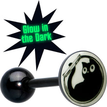 Load image into Gallery viewer, Glow in the Dark Black Anodized Fishbowl Kitty Cat Barbell Tongue Ring by Onyx O