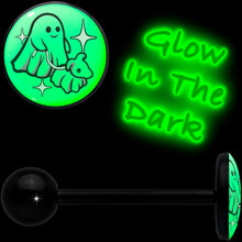 Load image into Gallery viewer, Glow in the Dark Black Anodized Halloween Ghost and Dog Barbell Tongue Ring by Onyx O