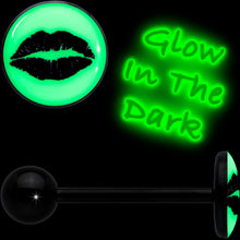 Load image into Gallery viewer, Black Glow in the Dark Lipstick Kiss Mark Barbell Tongue Ring by Onyx O