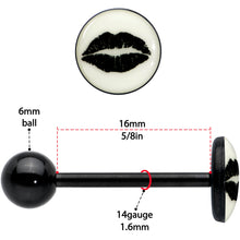 Load image into Gallery viewer, Black Glow in the Dark Lipstick Kiss Mark Barbell Tongue Ring by Onyx O