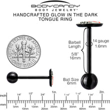 Load image into Gallery viewer, Glow in the Dark Black Anodized Keep it 100 Barbell Tongue Ring by Onyx O
