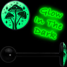 Load image into Gallery viewer, Glow in the Dark Black Anodized Mystic Mushroom Barbell Tongue Ring by Onyx O