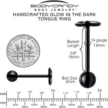 Load image into Gallery viewer, Glow in the Dark Black Anodized Mystic Mushroom Barbell Tongue Ring by Onyx O
