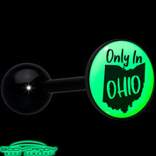 Load image into Gallery viewer, Glow in the Dark Black Anodized Only in Ohio Barbell Tongue Ring by Onyx O