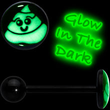 Load image into Gallery viewer, Glow in the Dark Black Anodized Poop Barbell Tongue Ring by Onyx O