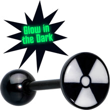 Load image into Gallery viewer, Glow in the Dark Black Anodized Radioactive Barbell Tongue Ring by Onyx O