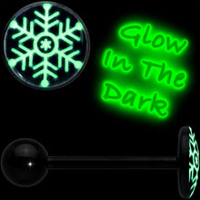 Load image into Gallery viewer, Black Glow in the Dark Holiday Snowflake Tongue Ring by Onyx O