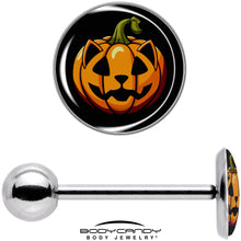 Load image into Gallery viewer, Orange Pumpkin Cat Jack-O-Lantern Barbell Tongue Ring by Onyx O