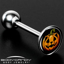 Load image into Gallery viewer, Orange Pumpkin Cat Jack-O-Lantern Barbell Tongue Ring by Onyx O